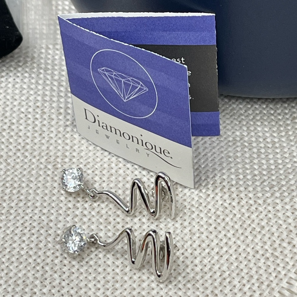 Unique Diamonique Sterling Silver 925 Earrings – 1" Length, 4.6g - Picture 15 of 17